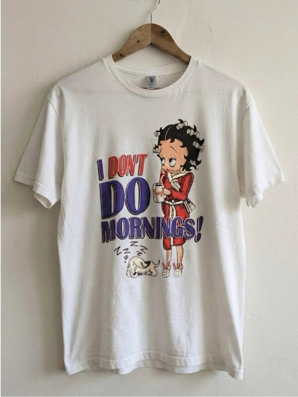 Gildan White Betty Boop "I Don't Do Mornings" Graphic Tee | Unisex Shirt